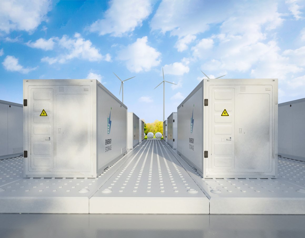 priemyselné batériové úložisko elektriny pri veterných turbínach